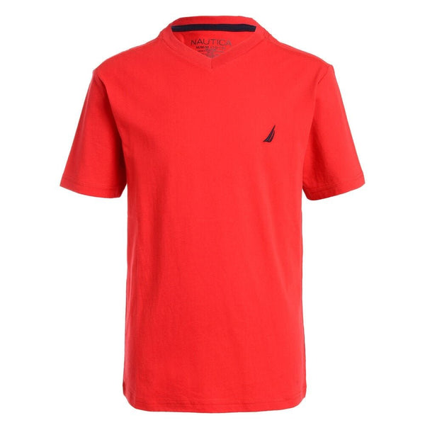 Nautica Boys' Short Sleeve Solid V-Neck T-Shirt - Carmine