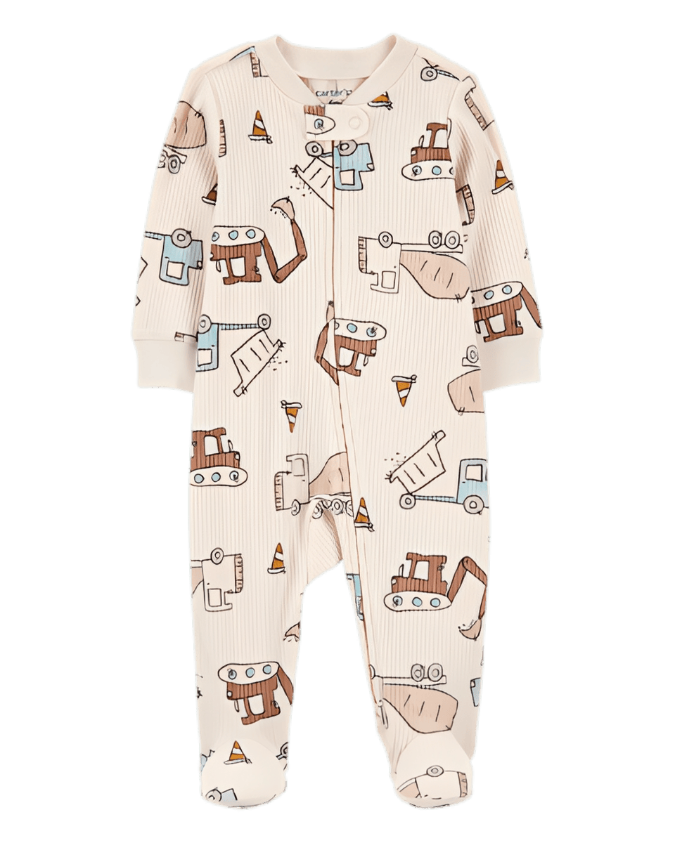 Carter's Baby Boy Construction 2 Way Zip Ribbed Sleep & Play Pajamas Cream