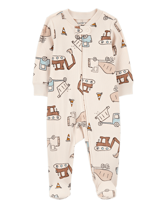 Carter's Baby Boy Construction 2 Way Zip Ribbed Sleep & Play Pajamas Cream - ColorPlay