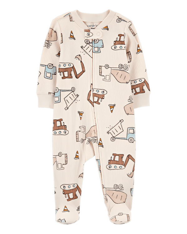Carter's Baby Boy Construction 2 Way Zip Ribbed Sleep & Play Pajamas Cream