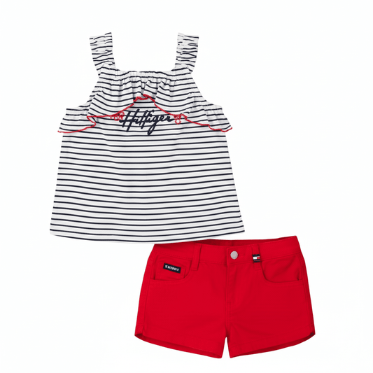 Girls 2 - Piece Stripe Ruffle Set — Navy/Red - ColorPlay