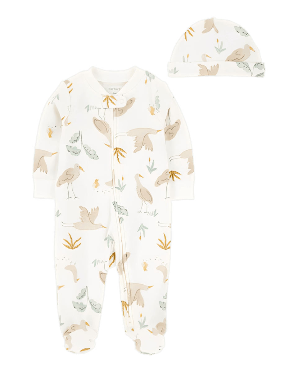 Carter's Baby 2 Piece 2 Way Zip Sleep & Play & Headwrap Set Ivory
