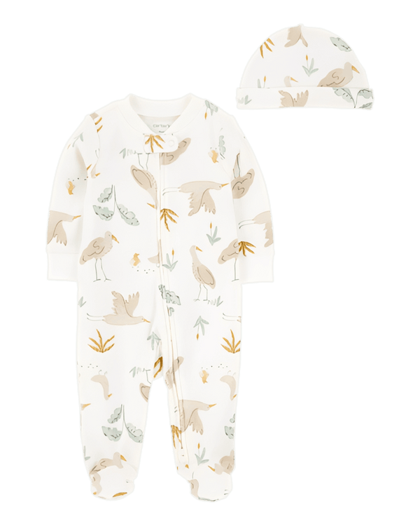 Carter's Baby 2 Piece 2 Way Zip Sleep & Play & Headwrap Set Ivory