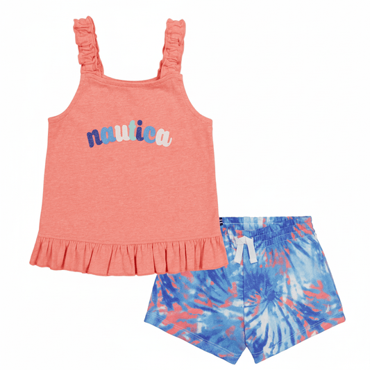 Girls 2 - Piece Ruffle Tie - Dye Set — Coral - ColorPlay