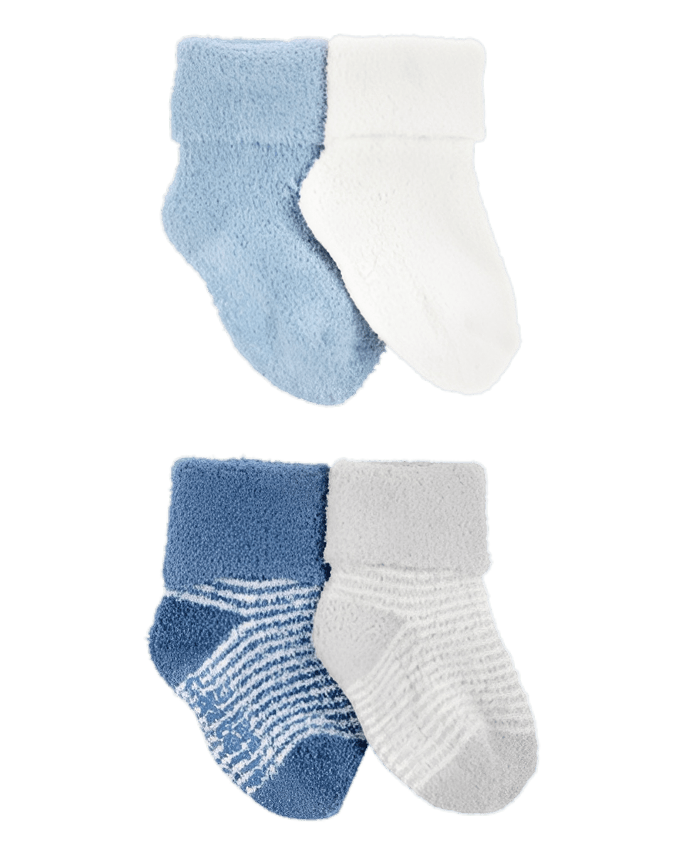 Carter's Baby Boy 4 Pack Chenille Foldover Cuff Booties Blue White - ColorPlay