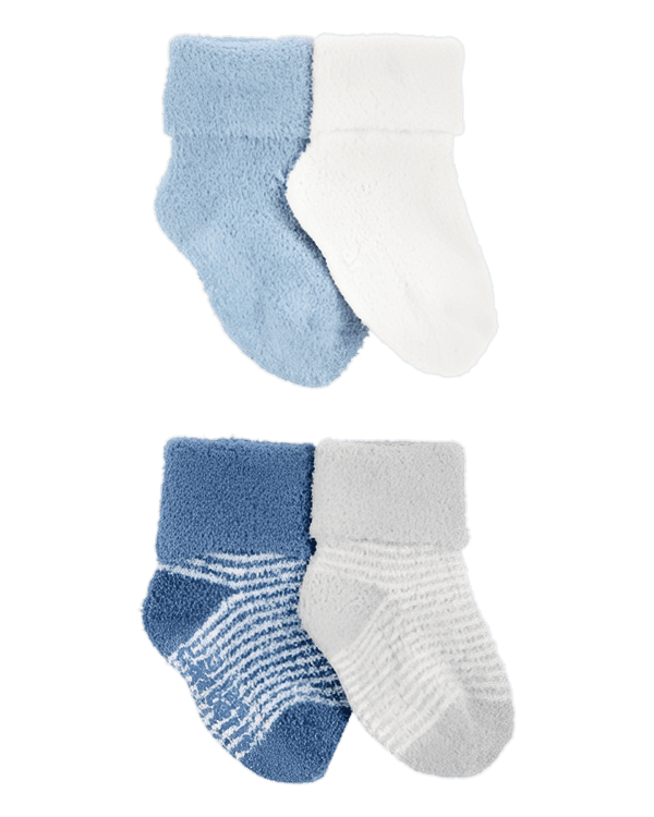 Carter's Baby Boy 4 Pack Chenille Foldover Cuff Booties Blue White