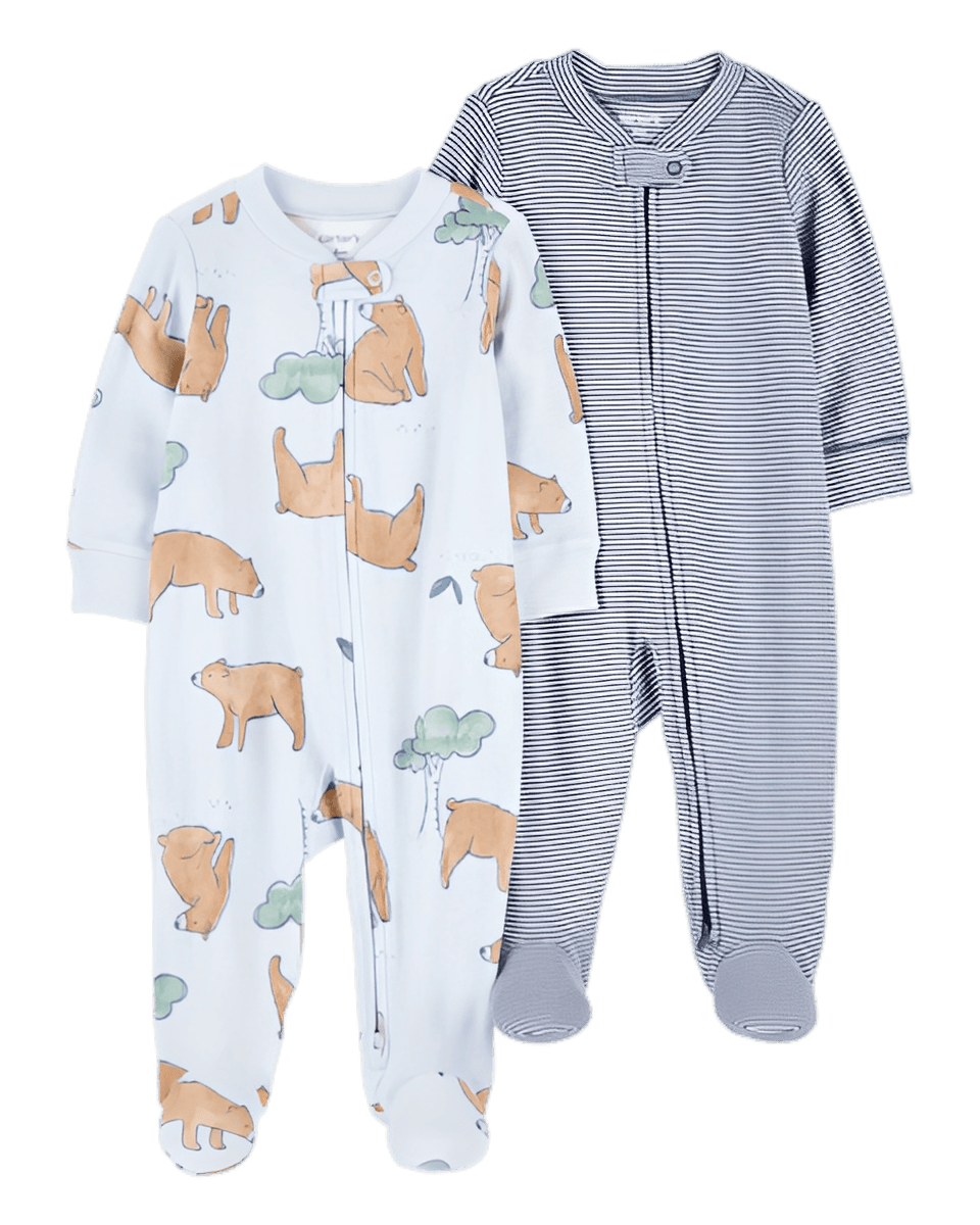 Carter's Baby Boy 2 Pack 2 Way Zip Cotton Sleep & Play Pajamas Blue