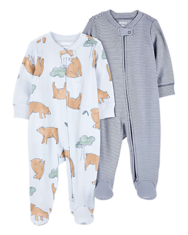 Carter's Baby Boy 2 Pack 2 Way Zip Cotton Sleep & Play Pajamas Blue