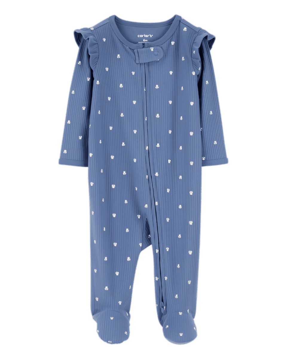Carter's Baby Girl Mini Floral 2 Way Zip Ribbed Sleep & Play Pajamas Blue