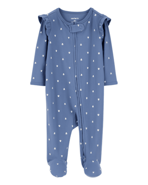 Carter's Baby Girl Mini Floral 2 Way Zip Ribbed Sleep & Play Pajamas Blue