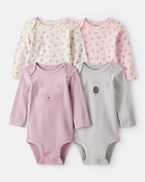 Carter's Baby Girl 4-Pack Long Sleeve Bodysuits Animal