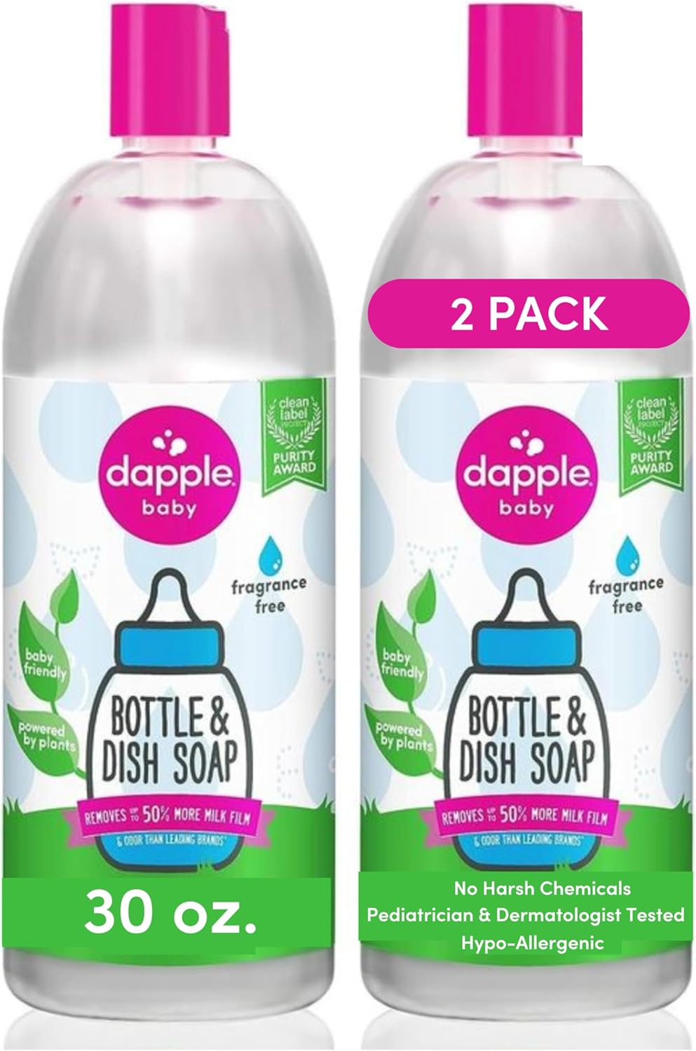 Dapple Baby Bottle & Dish Soap Fragrance Free 30 fl oz 2-Pack