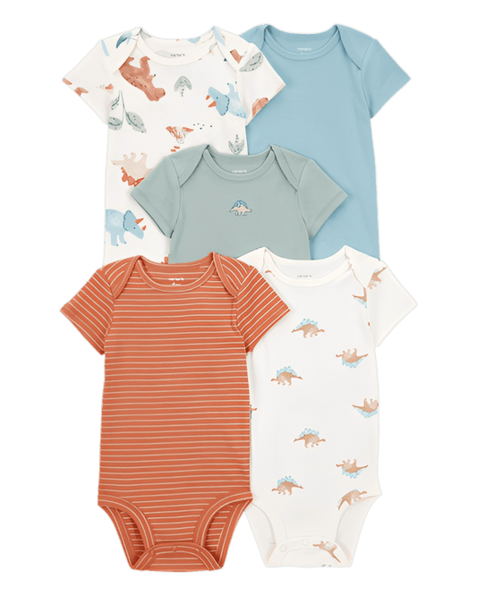 Carter's Baby Boy 5 Pack Dinosaur Short Sleeve Cotton Bodysuits - ColorPlay