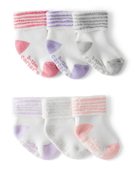 Carter's Baby Girl 6 Pack Striped Ankle Socks White - ColorPlay
