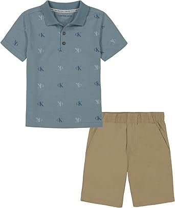 Calvin Klein Niños Set Polo y Shorts - Gris Azulado