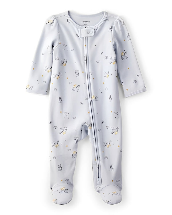 Carter's Baby Girl Unicorn Star Print 100 Percent Cotton Long Sleeve 2 Way Zip Sleep & Play Pajamas Blue