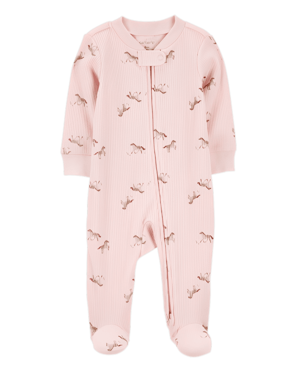 Carter's Baby Girl Horse Print 2 Way Zip Ribbed Sleep & Play Pajamas Pink