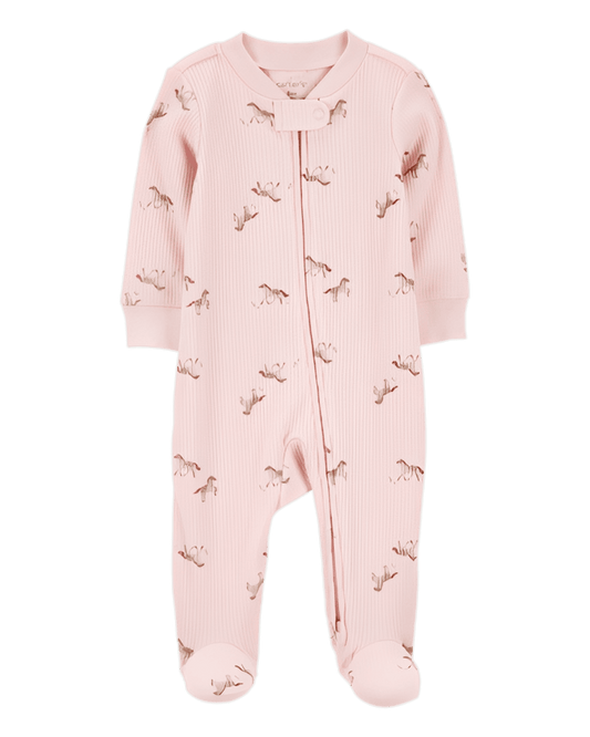 Carter's Baby Girl Horse Print 2 Way Zip Ribbed Sleep & Play Pajamas Pink - ColorPlay