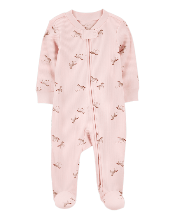 Carter's Baby Girl Horse Print 2 Way Zip Ribbed Sleep & Play Pajamas Pink