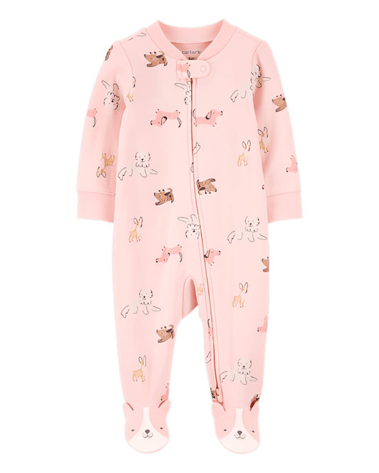 Carter's Baby Girl Dog Print 2 Way Zip Cotton Sleep & Play Pajamas Pink - ColorPlay