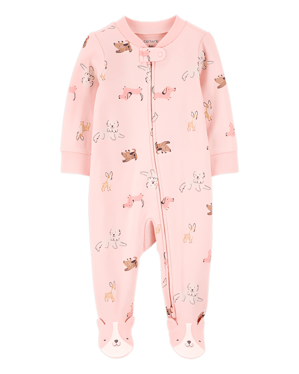 Carter's Baby Girl Dog Print 2 Way Zip Cotton Sleep & Play Pajamas Pink