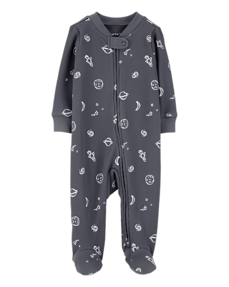 Carter's Baby Boy Space Print 2 Way Zip Waffle Knit Sleep & Play Pajamas Grey
