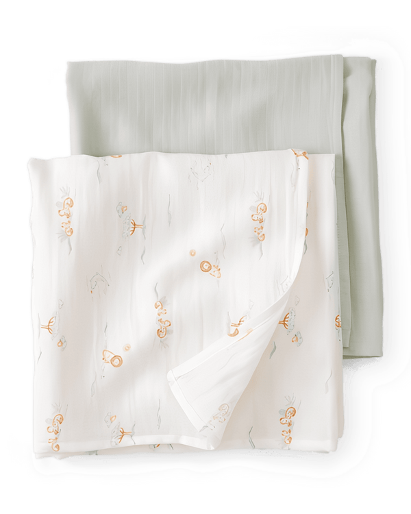 Carter's 2 Pack Lion Print Muslin Swaddle Blankets Green