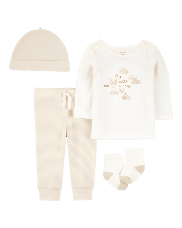 Carter's Baby 4 Piece Cloud Print Outfit Set White Tan