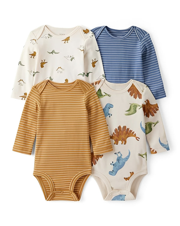Carter's Baby Boy 4 Pack Dinosaur Print Cotton Long Sleeve Multipack Bodysuits
