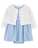 Carter's Baby 2 Piece Bodysuit Dress & Cardigan Set Blue - Image 1