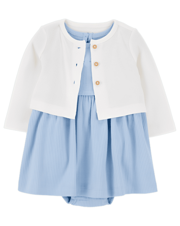 Carter's Baby 2 Piece Bodysuit Dress & Cardigan Set Blue