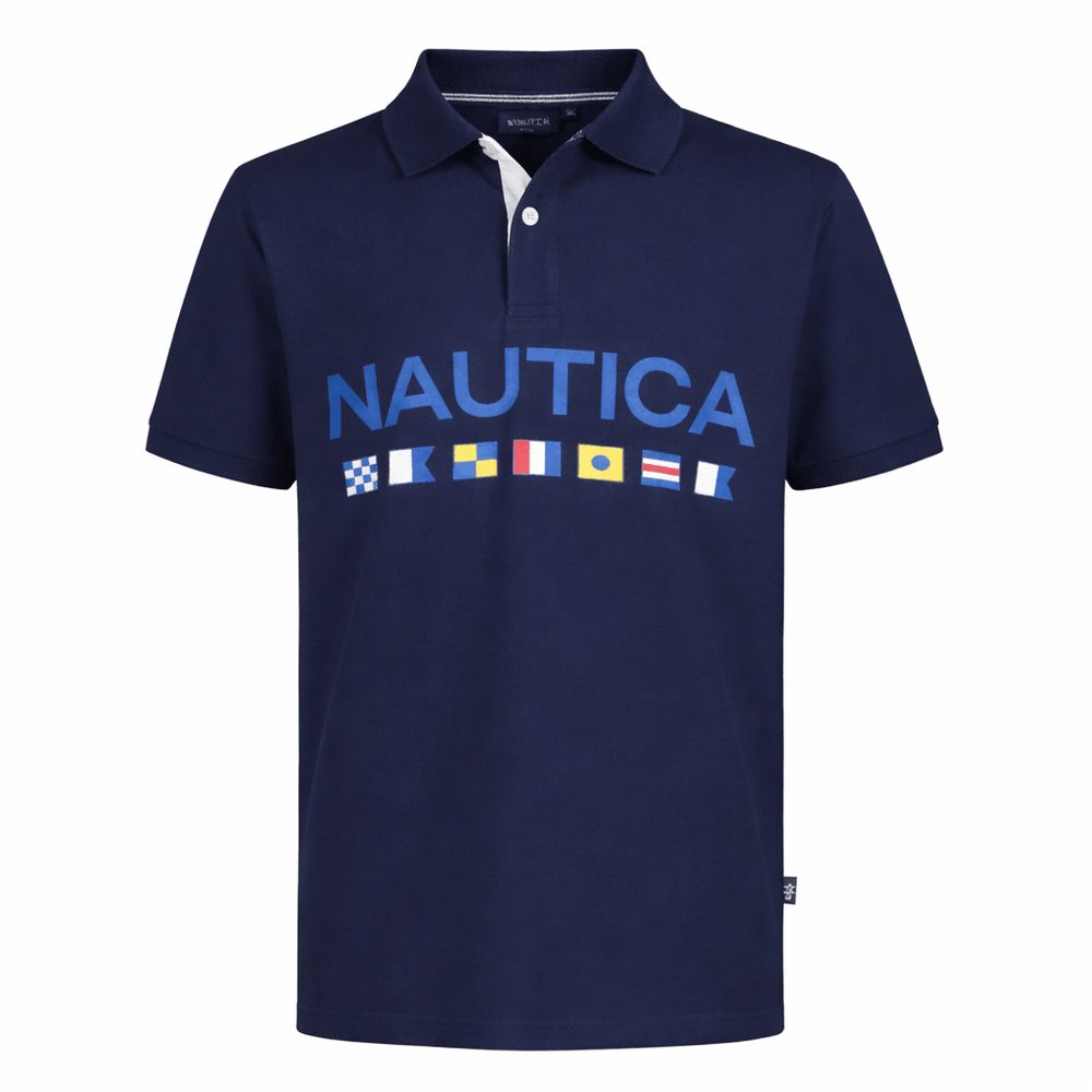 Nautica Boys' Short Sleeve Signal Flag Logo Deck Polo – Sport Navy