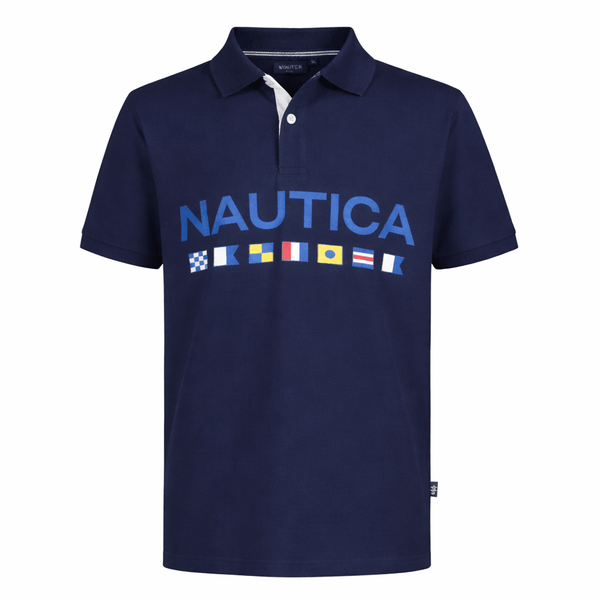 Nautica Boys' Short Sleeve Signal Flag Logo Deck Polo – Sport Navy