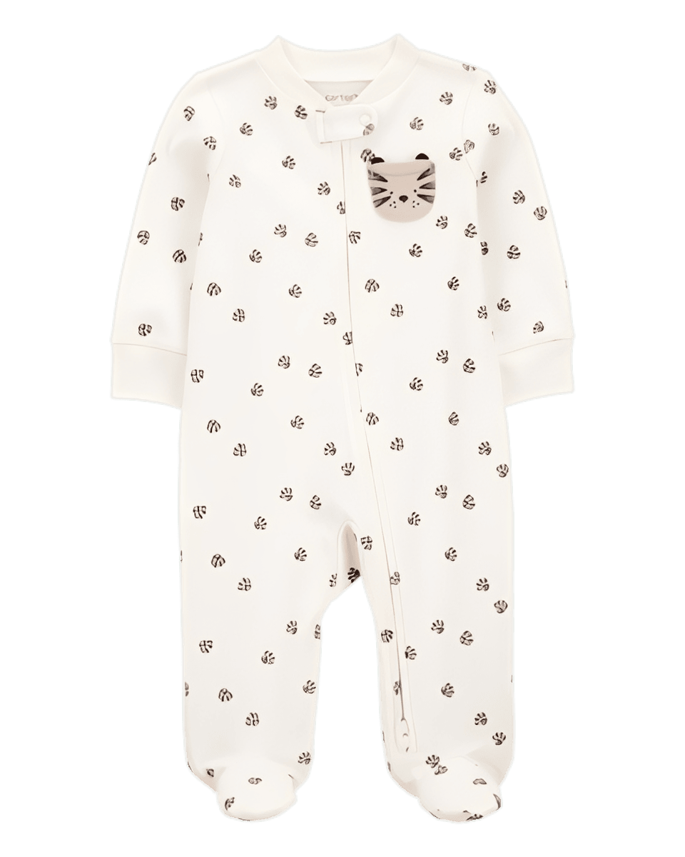 Carter's Baby Tiger Print 2 Way Zip Cotton Sleep & Play Pajamas Ivory