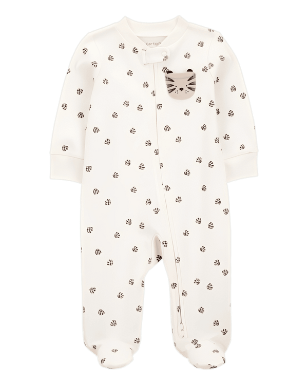 Carter's Baby Tiger Print 2 Way Zip Cotton Sleep & Play Pajamas Ivory