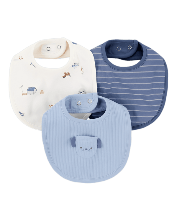 Carter's Baby 3 Pack Dog Bibs Blue Ivory