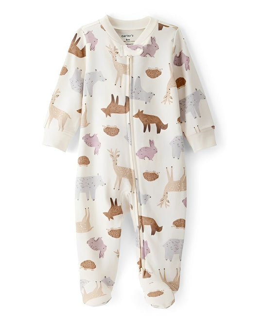 Carter's Baby Girl Fox Print 100 Percent Cotton Long Sleeve Sleep & Play Pajamas Ivory - ColorPlay
