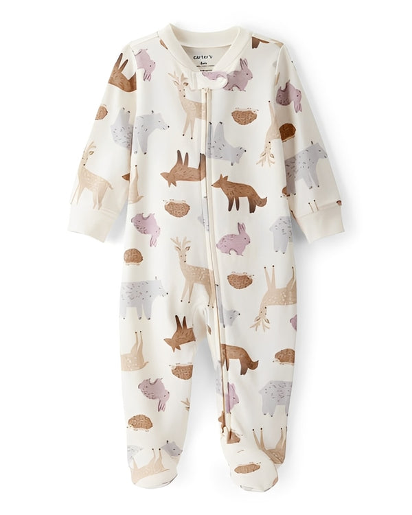Carter's Baby Girl Fox Print 100 Percent Cotton Long Sleeve Sleep & Play Pajamas Ivory