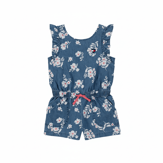 Girls Floral Denim Romper - ColorPlay