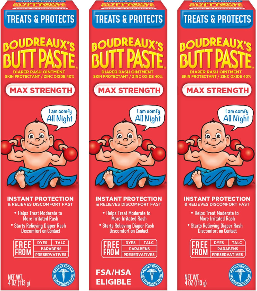 Boudreaux's Butt Paste Max Strength Diaper Rash Ointment 4 oz 3-Pack