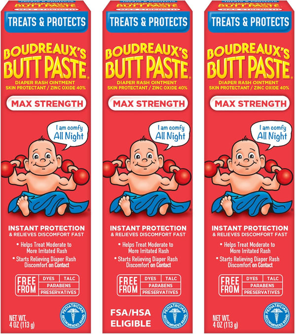 Boudreaux's Butt Paste Max Strength Diaper Rash Ointment 4 oz 3-Pack