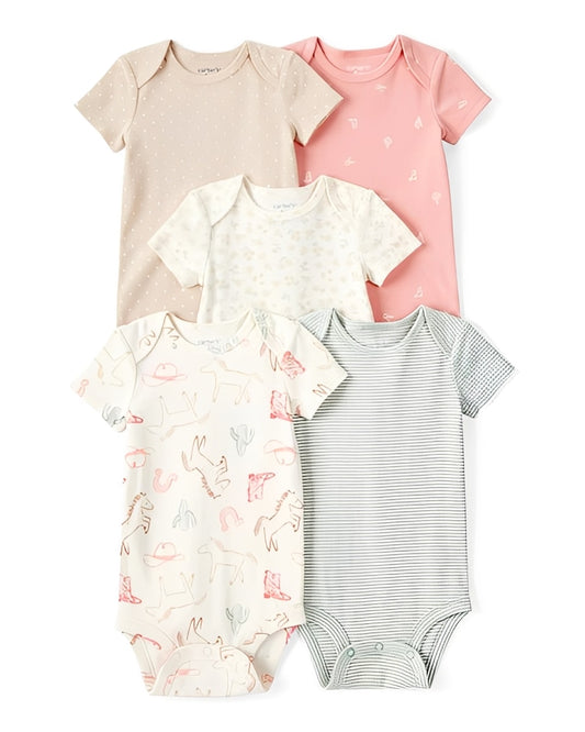 Carter's Baby Girl 5 Pack Cowgirl Print Cotton Multipack Bodysuits White Blue Pink - ColorPlay