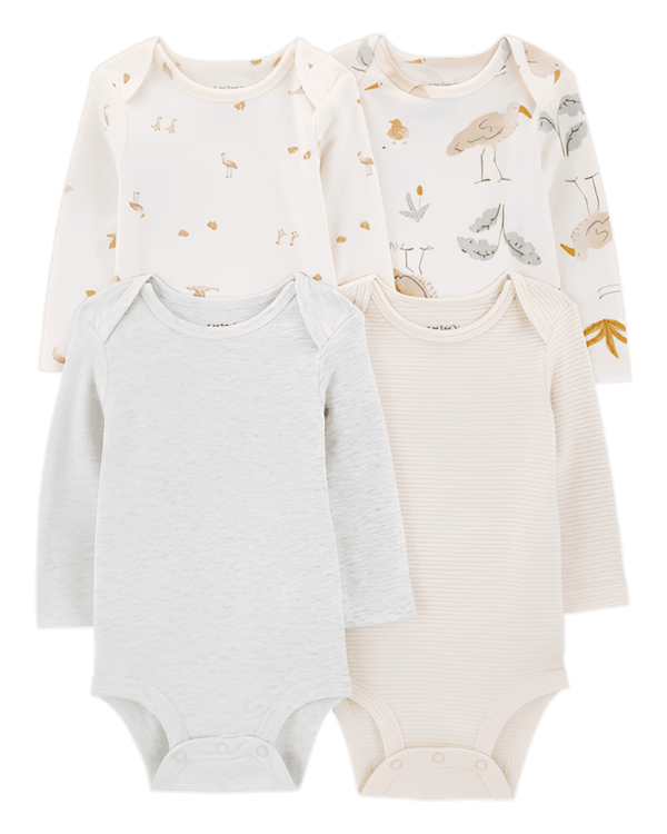Carter's Baby 4-Pack Long Sleeve Bodysuits Stork Neutral