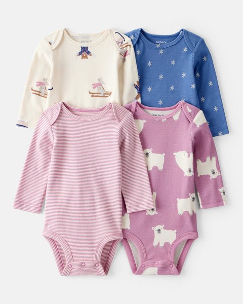 Carter's Baby Girl 4-Pack Long Sleeve Bodysuits Winter