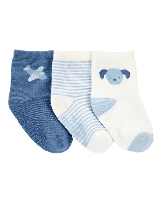 Carter's Baby Boy 3-Pack Socks Airplane Puppy Blue - ColorPlay